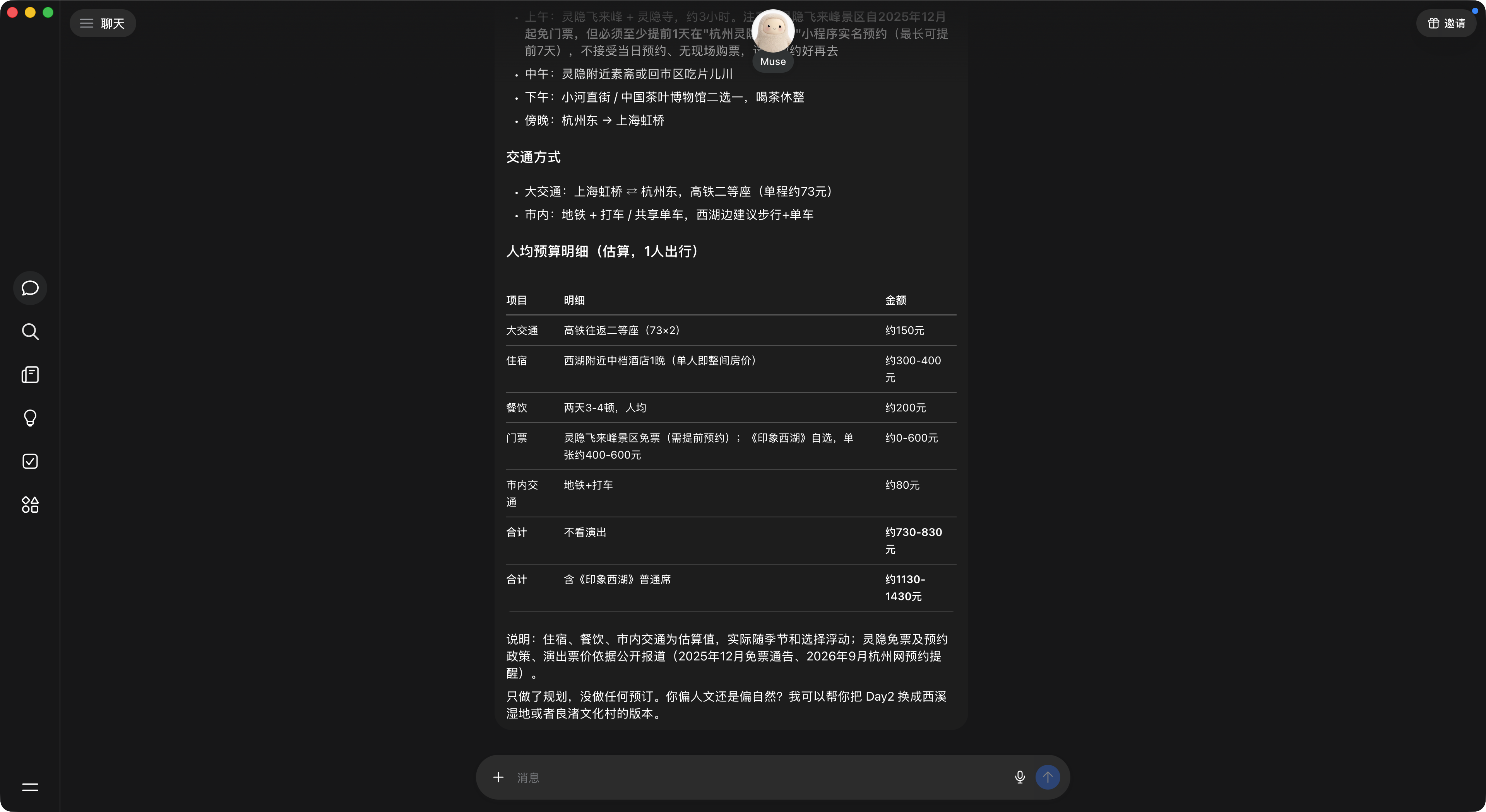 交通方式和人均预算表